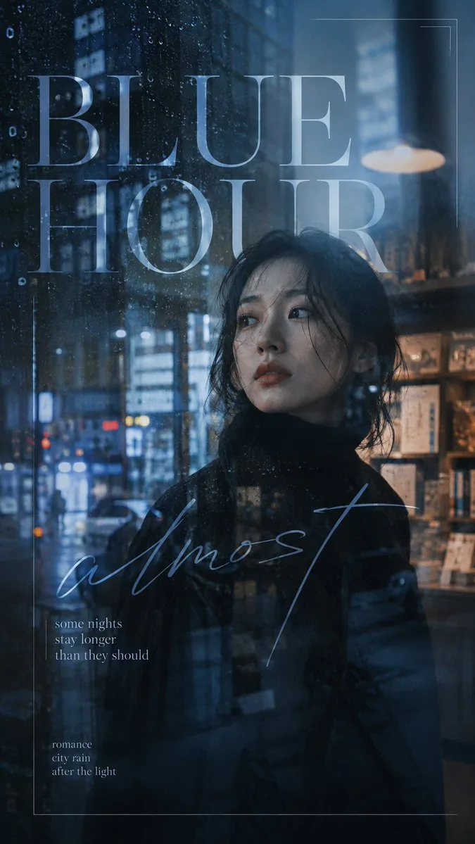 Create a 9:16 cinematic portrait poster built around atmosphere, light, reflection and emotional typography. … - AI提示词参考图，来自西西提示词