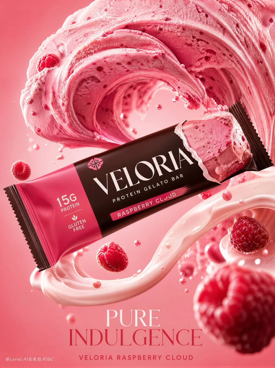 Create a Cannes-level flagship advertising poster for an original premium functional dessert brand named VELO… - AI提示词参考图，来自西西提示词