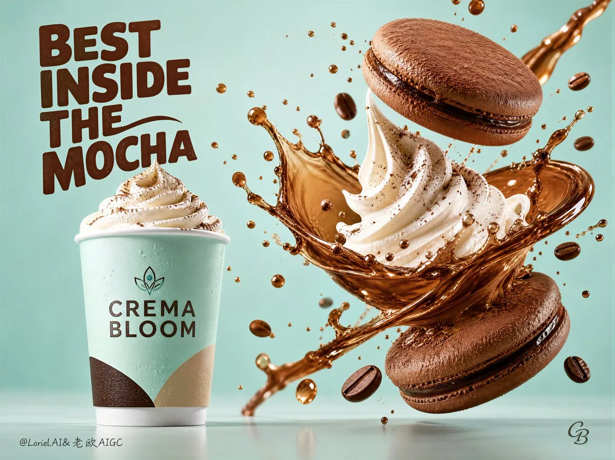 Create a Cannes-level flagship dessert-beverage advertising poster for an original premium cafe brand named C… - AI提示词参考图，来自西西提示词
