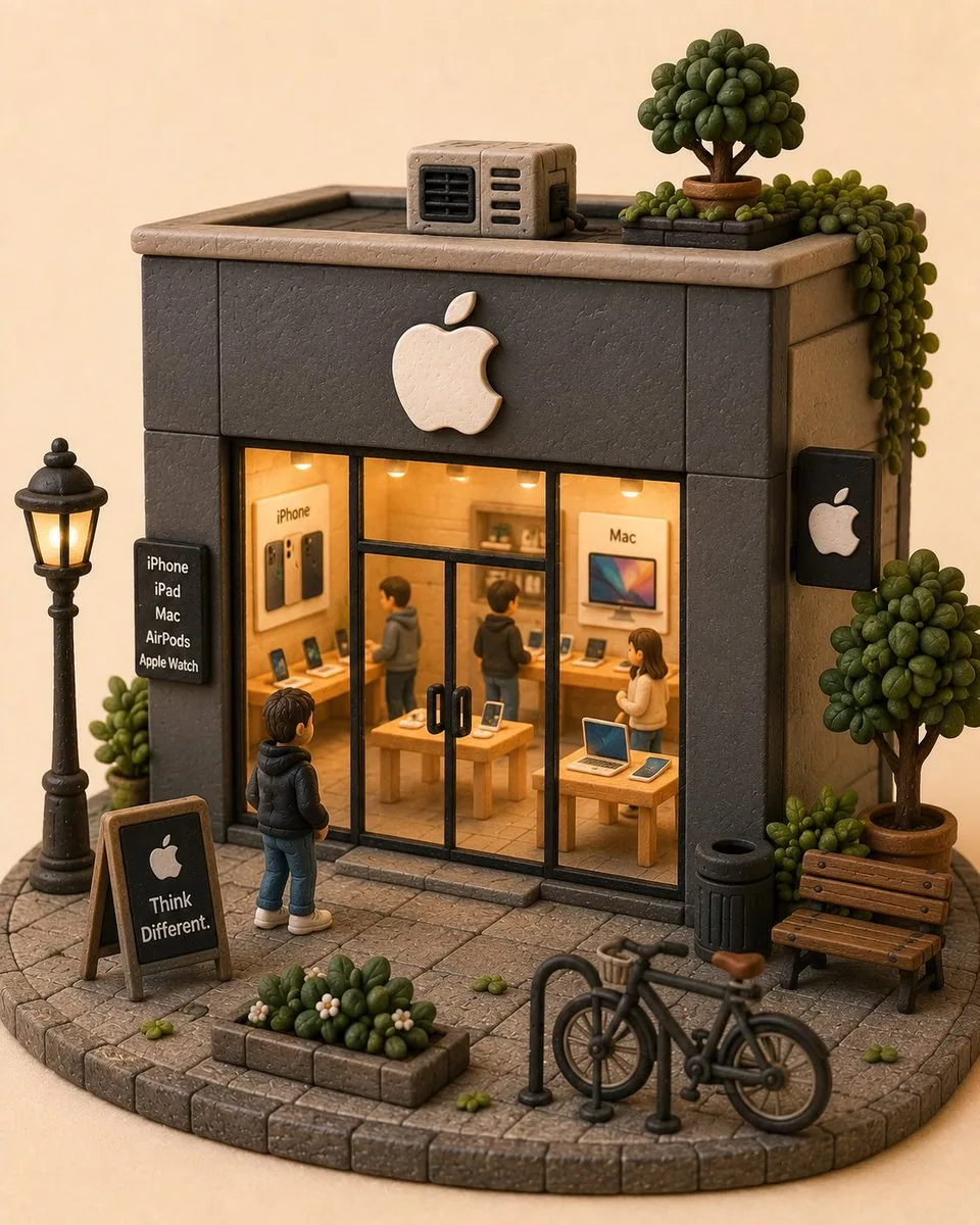 Create a charming handcrafted miniature diorama featuring [Store Brand Name] as the main focal point. Reimagi… - AI提示词参考图，来自西西提示词