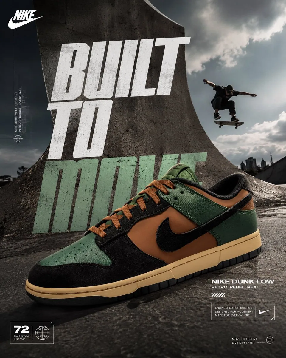 NIKE. Act as a Social Media Art Director and Digital Collage Artist specializing in high-end sportswear adver… - AI提示词参考图，来自西西提示词