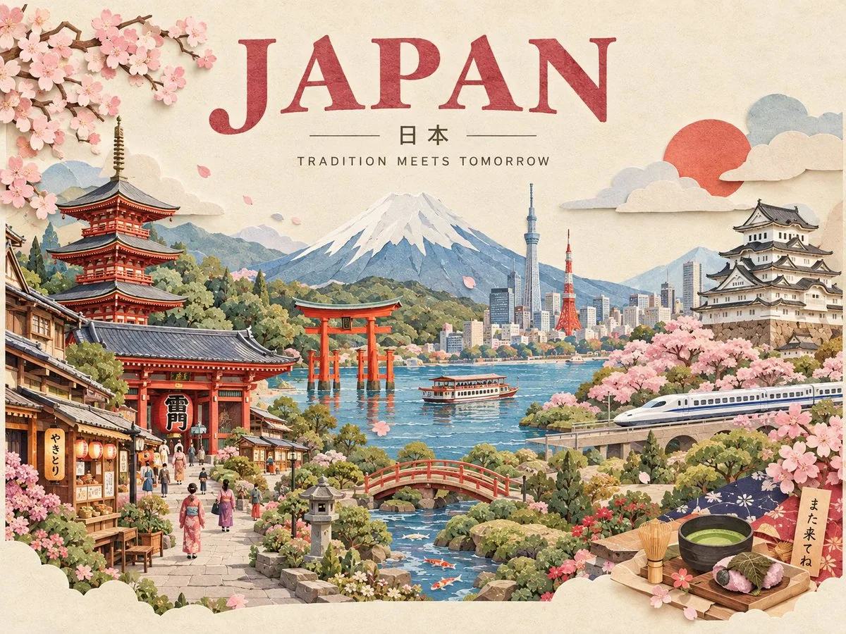 Create a charming handcrafted 3D paper-cut travel poster representing [Destination]. Build the entire scene a… - AI提示词参考图，来自西西提示词