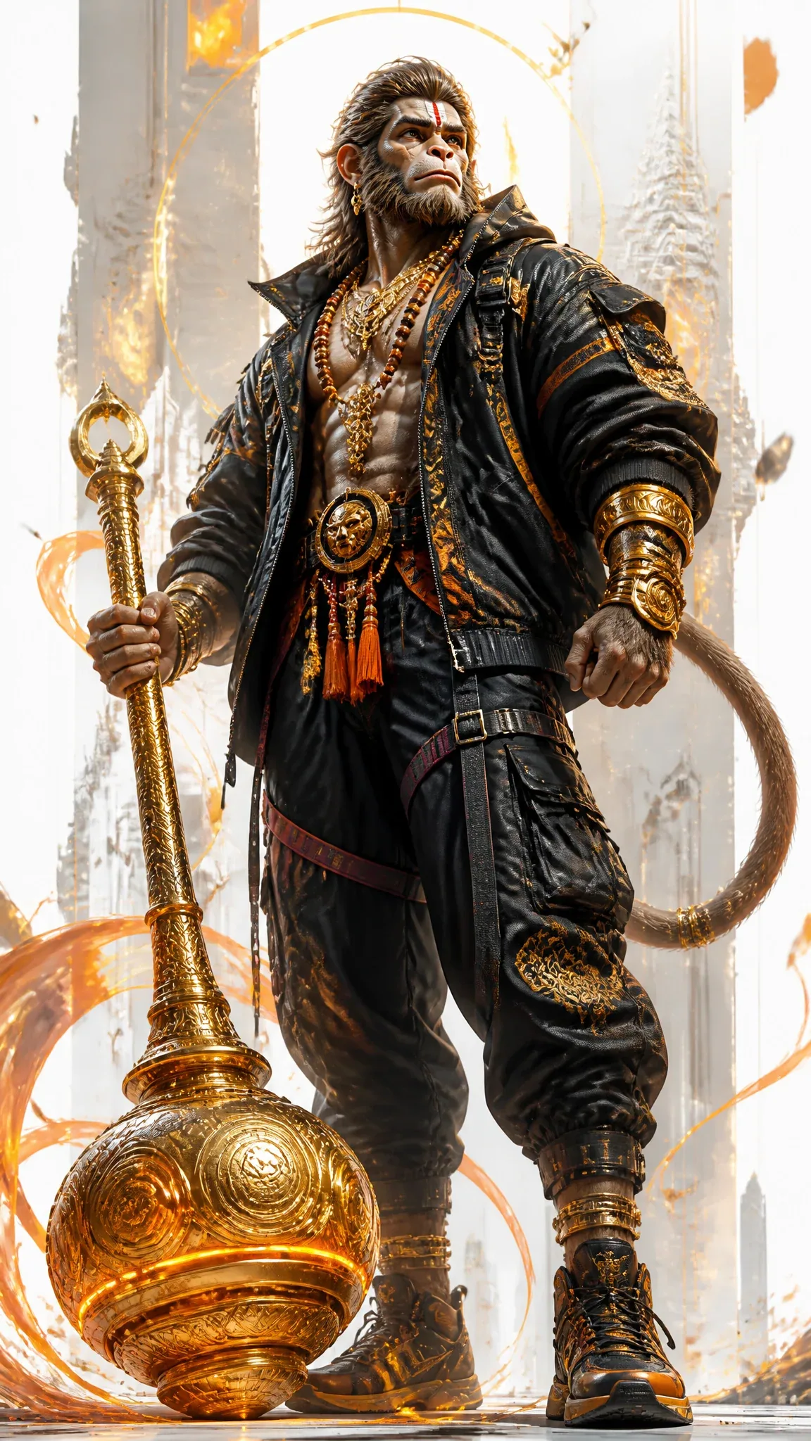 A premium collector-edition character poster of Lord Hanuman from Indian mythology, portrayed as the embodime… - AI提示词参考图，来自西西提示词