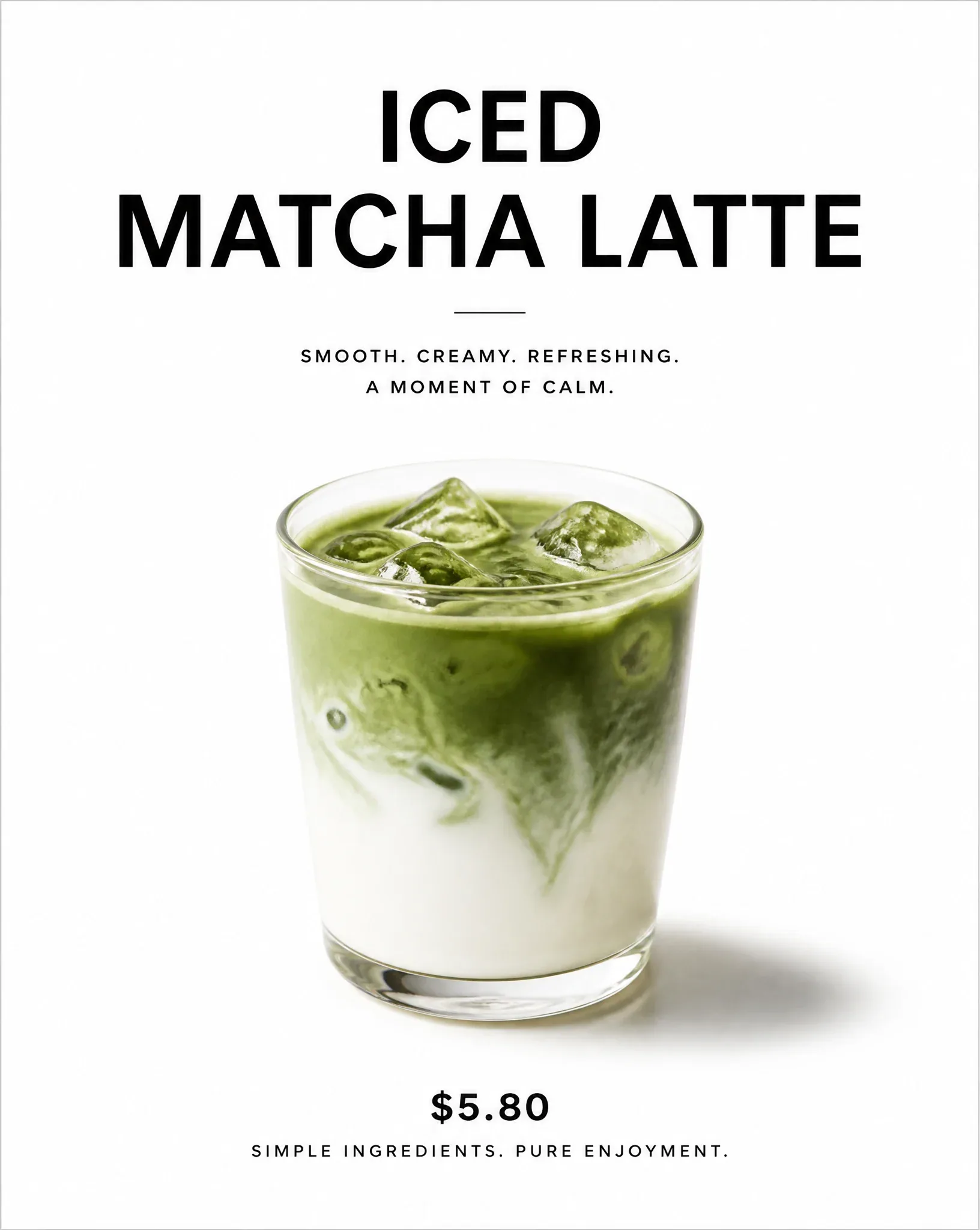 Create a minimalist 4:5 café product poster with a pure white background and black typography. Use the attach… - AI提示词参考图，来自西西提示词