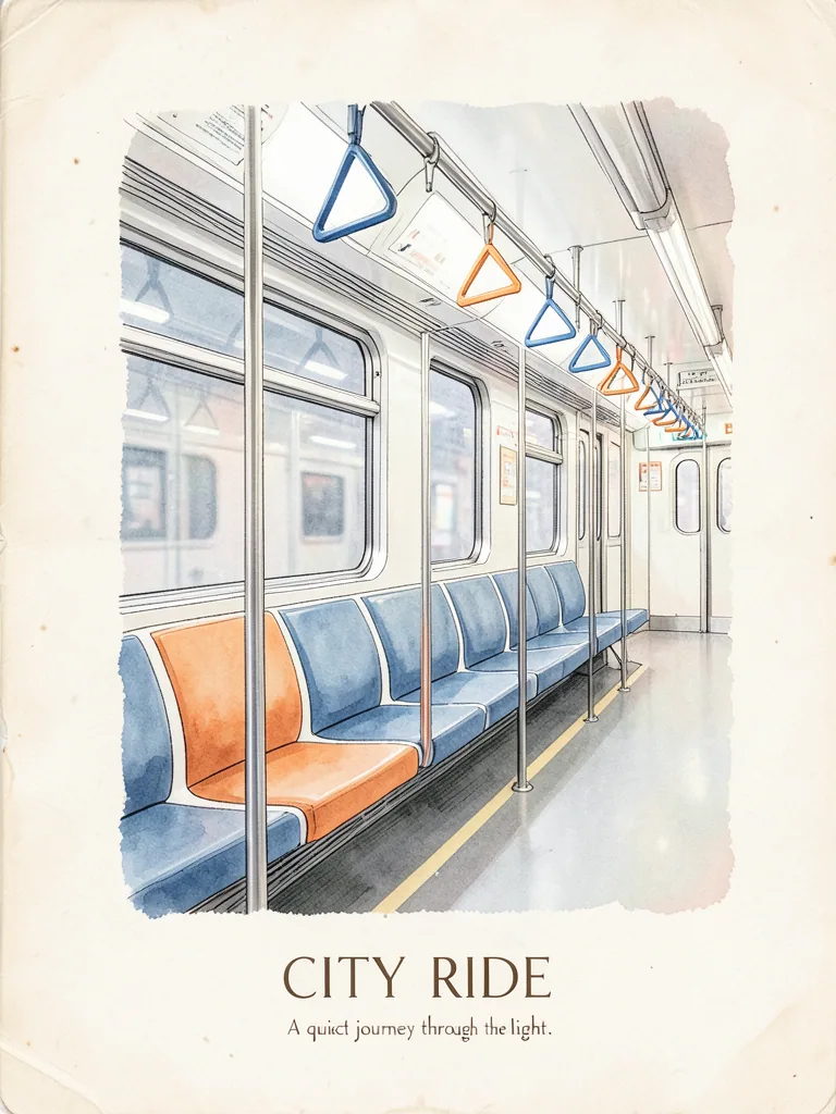 Create a serene, premium travel photograph of the interior of a modern city train during nighttime. Show a cl… - AI prompt reference from CC Prompt Galaxy