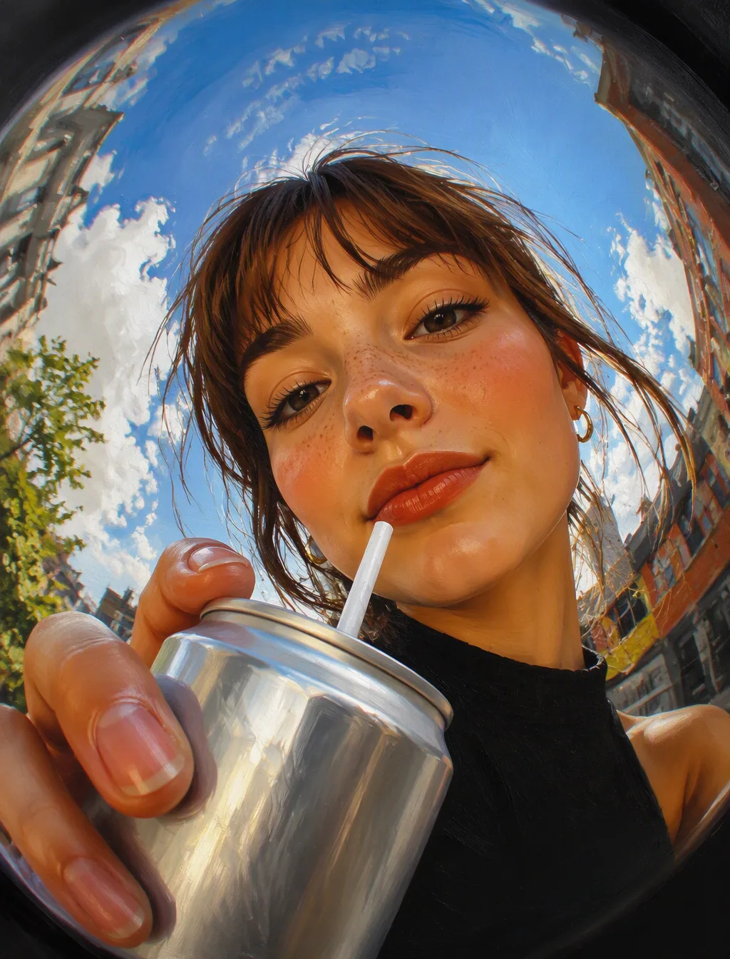 Painterly editorial portrait, realistic digital painting with visible brush texture, soft blended skin tones,… - AI提示词参考图，来自西西提示词
