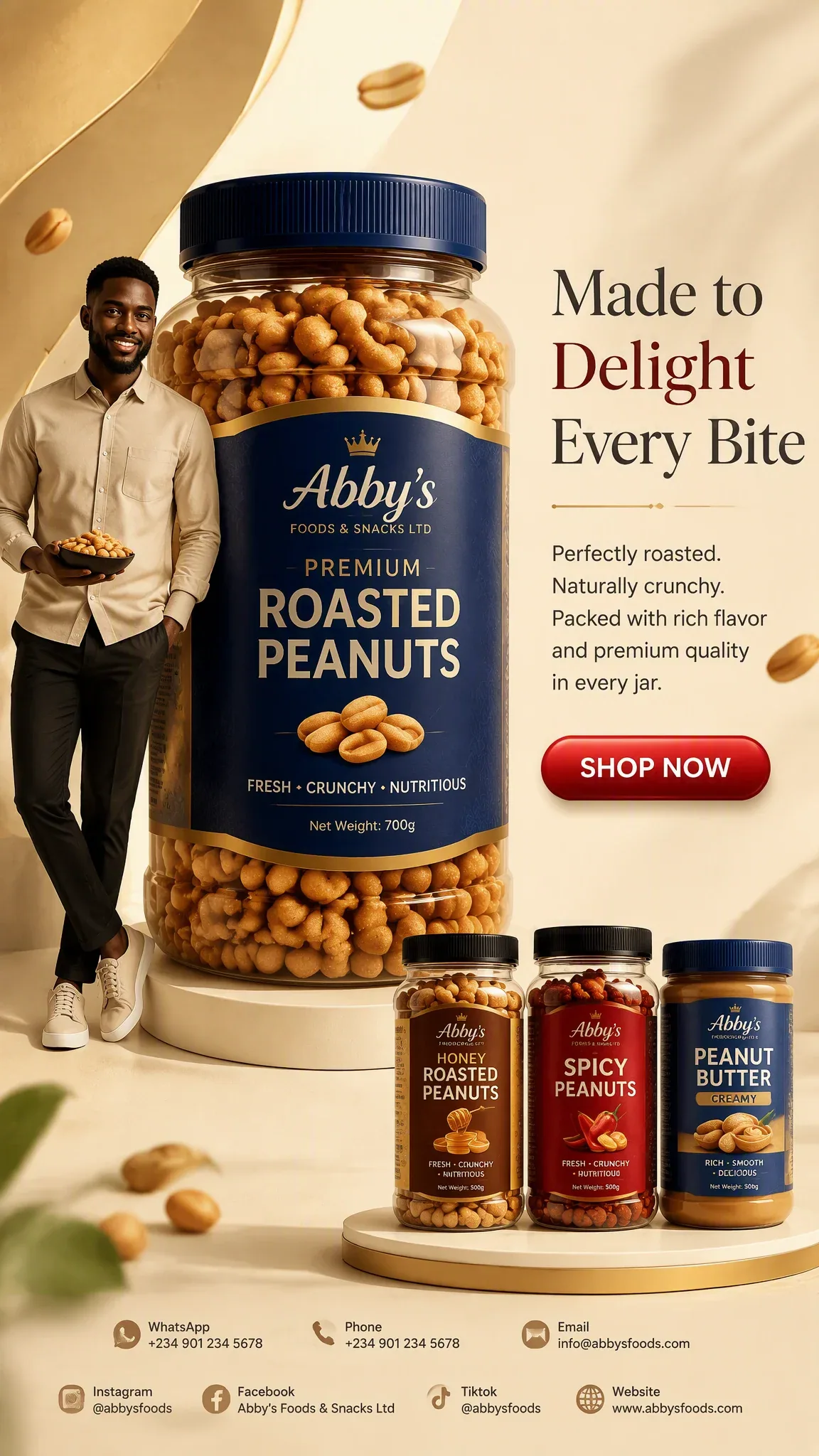 Design an ultra-premium commercial advertisement for Abby's Foods & Snacks Ltd, showcasing its flagship produ… - AI提示词参考图，来自西西提示词