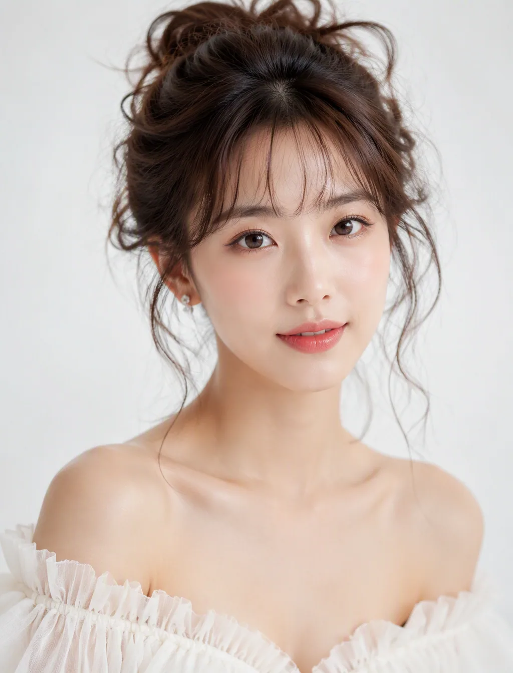 A highly detailed portrait photograph of a young East Asian woman, with a serene and gentle expression, looki… - AI prompt reference from CC Prompt Galaxy