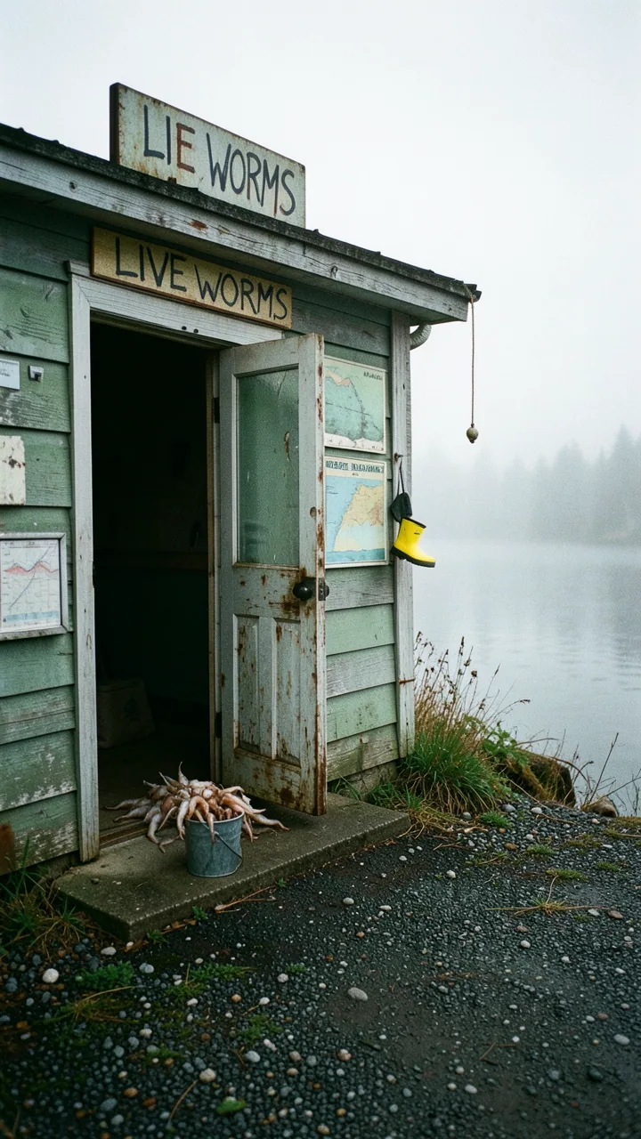 Abandoned bait shop, coastal fogOvercast morning in late October, a deserted bait shop at the edge of a tidal… - AI提示词参考图，来自西西提示词