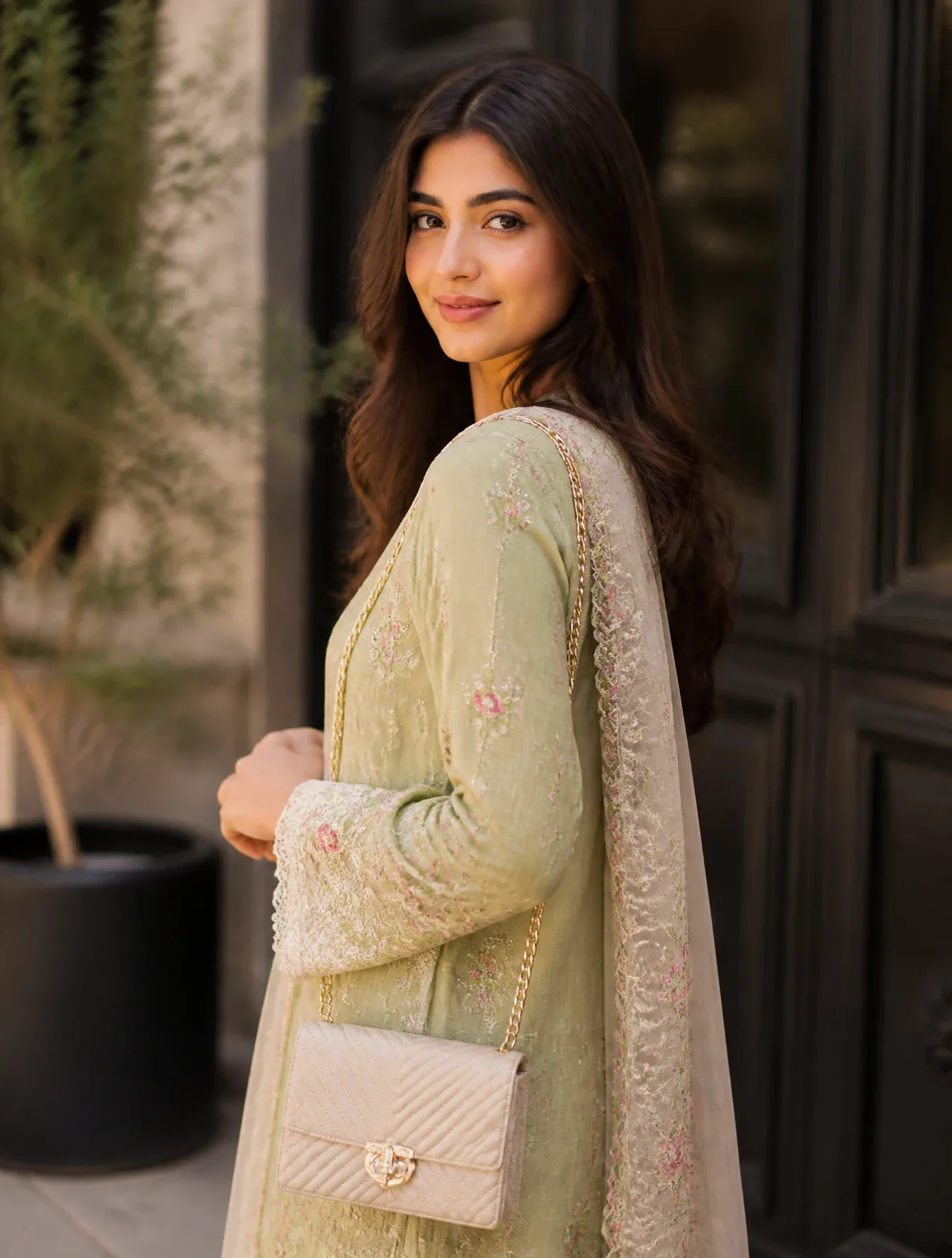 Create image Create an ultra-photorealistic AI-generated Pakistani female fashion influencer with a completel… - AI prompt reference from CC Prompt Galaxy