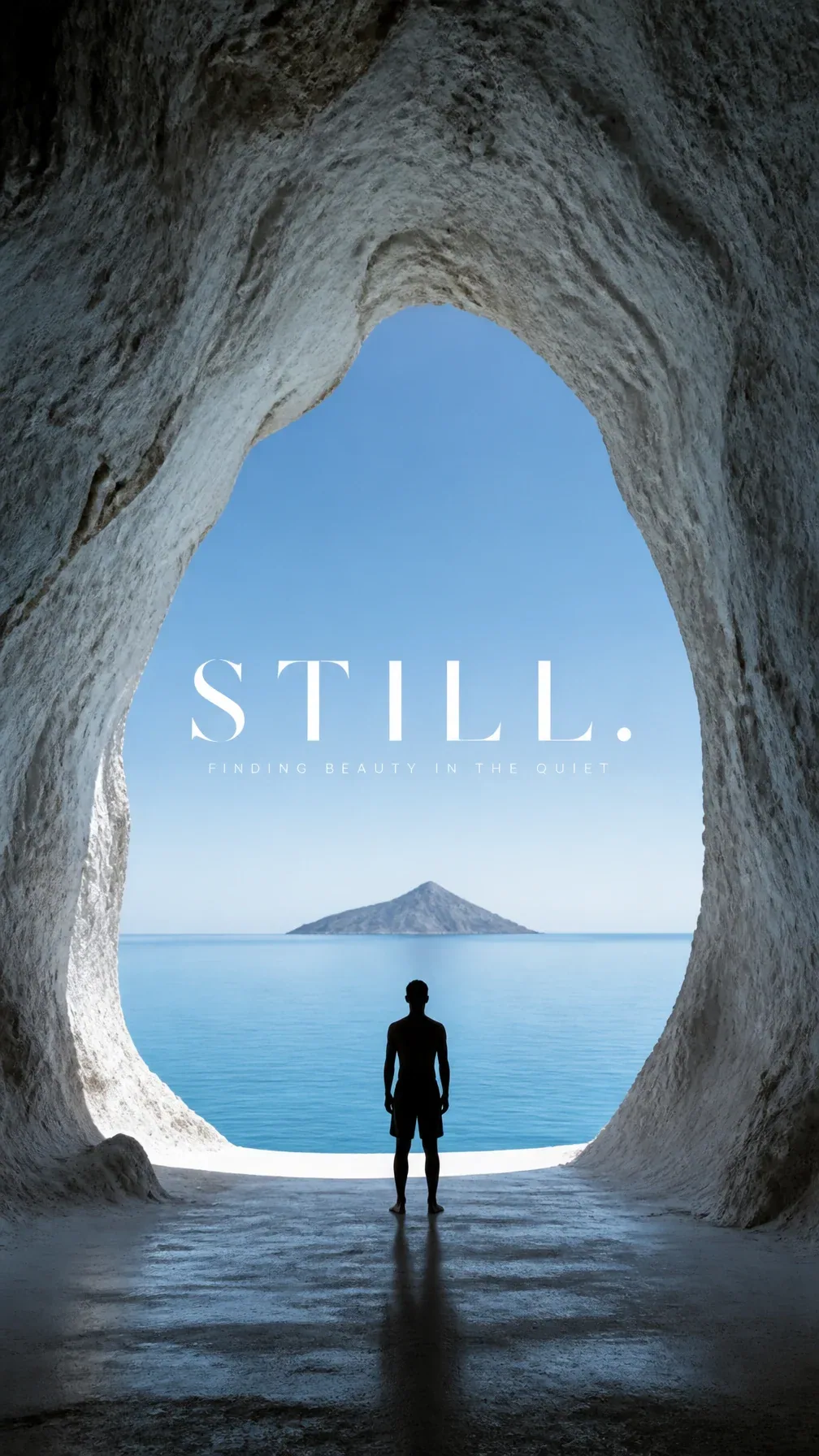 Premium editorial campaign. Main Subject: Young man standing inside a giant white limestone sea cave. Creativ… - AI prompt reference from CC Prompt Galaxy