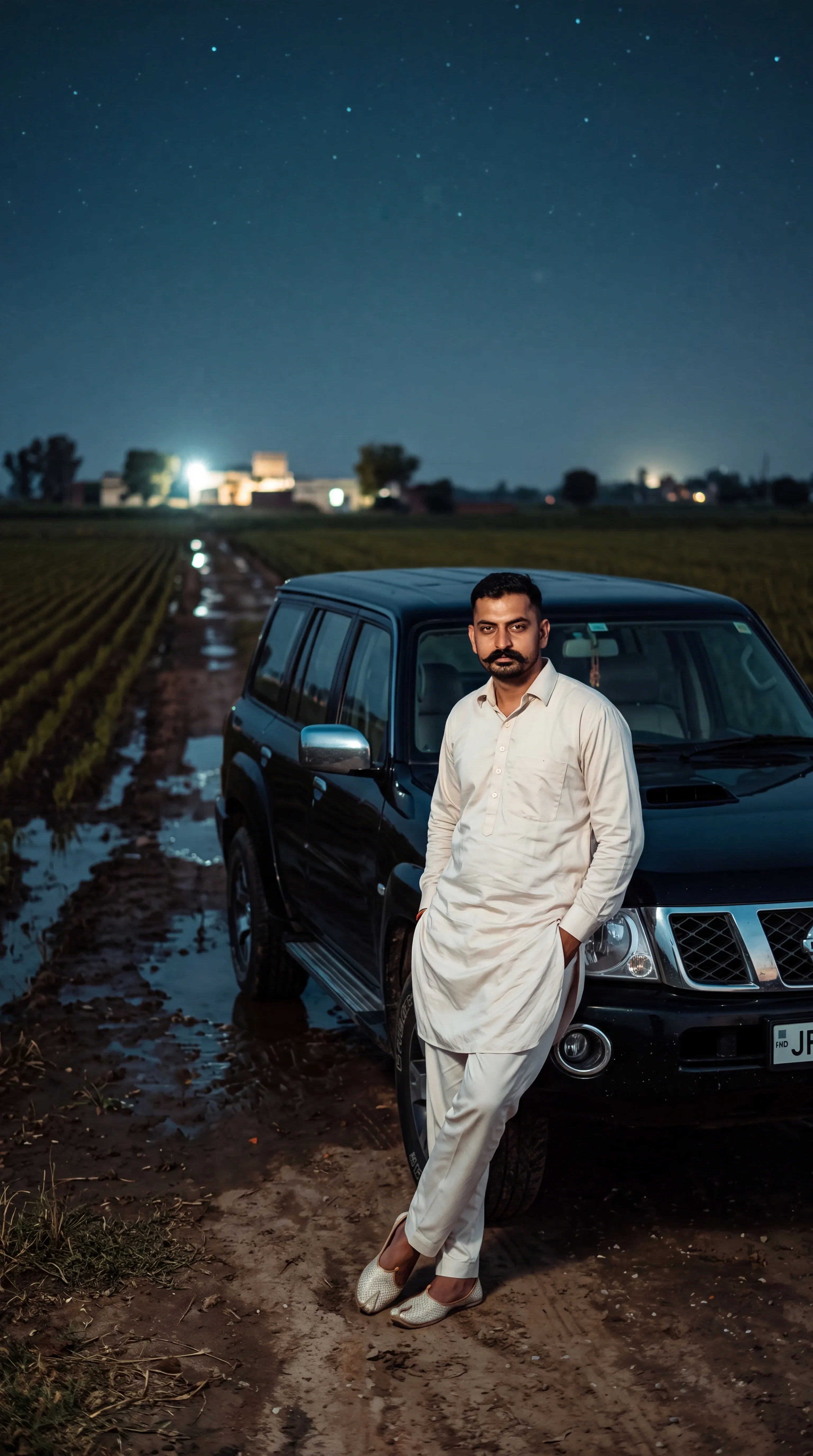 A Cinematic Night Photo On A Vast Agriculture Field With Rows Of Crops Under A Dark Sky. In The Foreground, A… - AI提示词参考图，来自西西提示词