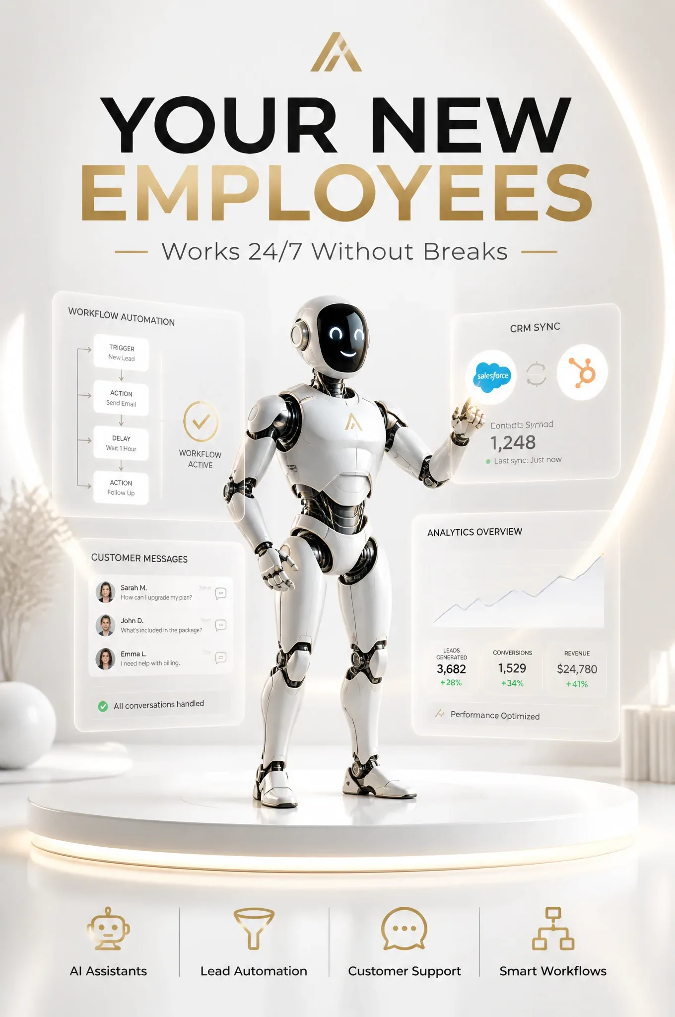 Create a premium,2:3 aspect ratio, Luxury minimalist composition featuring a friendly futuristic humanoid rob… - AI prompt reference from CC Prompt Galaxy