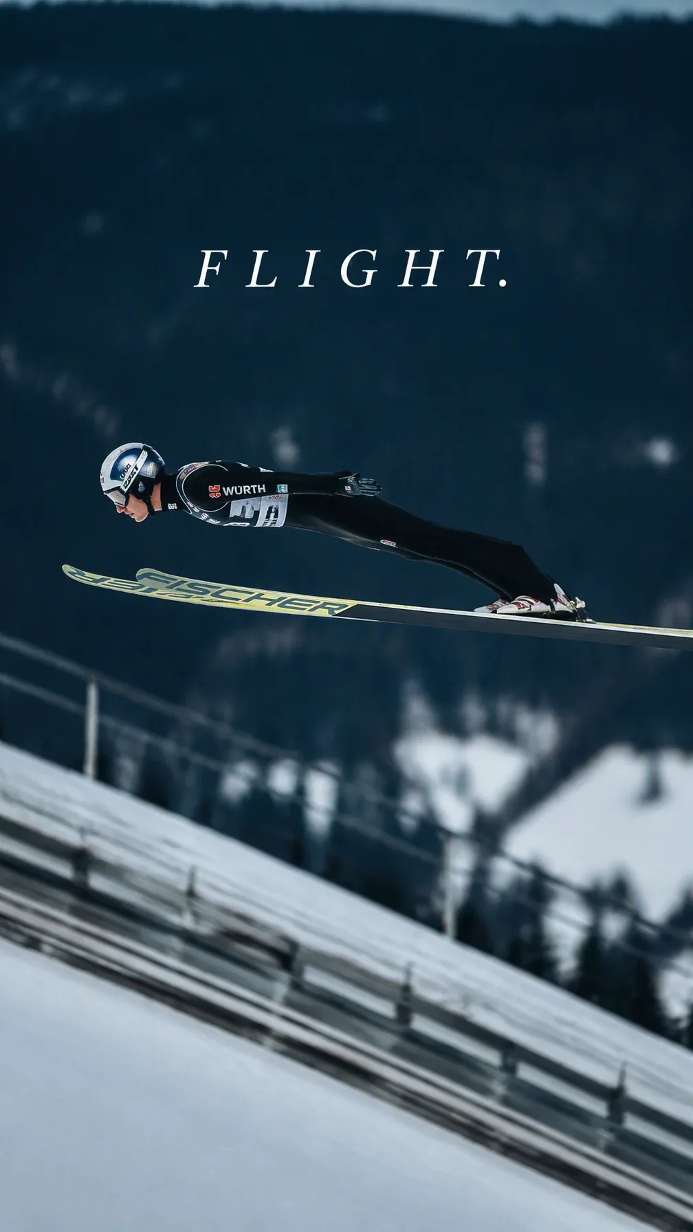 Create a premium 9:16 sports editorial.Main Subject:Young male ski jumper captured immediately after leaving … - AI prompt reference from CC Prompt Galaxy