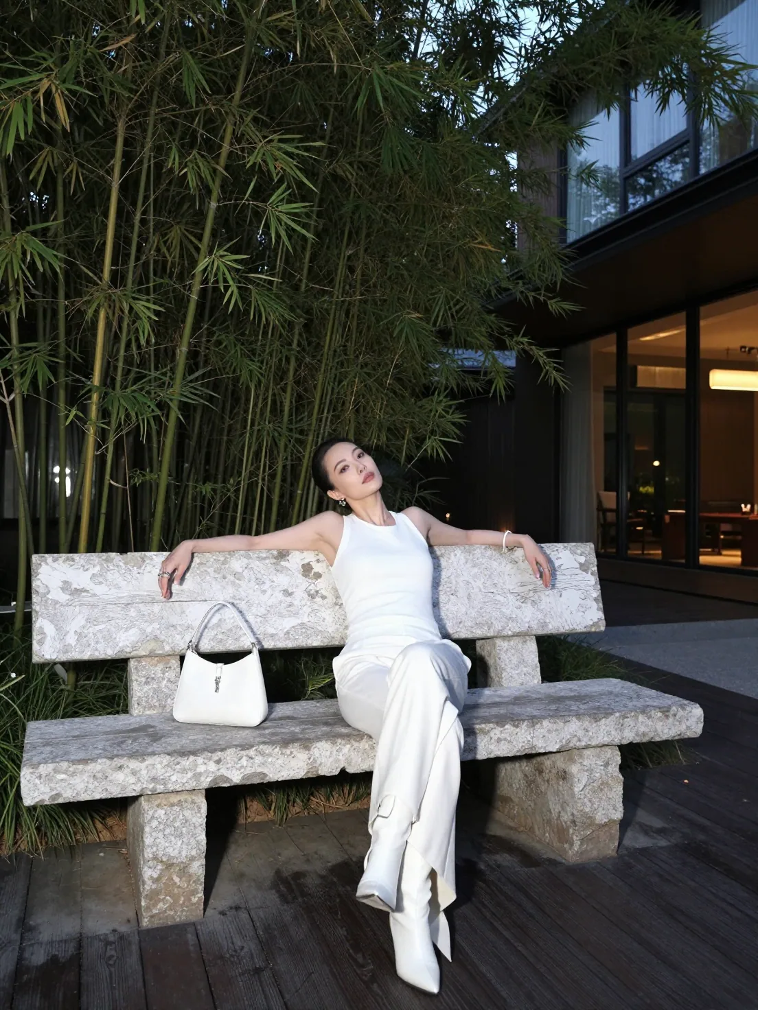 Create a vertical 3:4 near-full-body environmental fashion portrait photographed outdoors at night with direc… - AI prompt reference from CC Prompt Galaxy