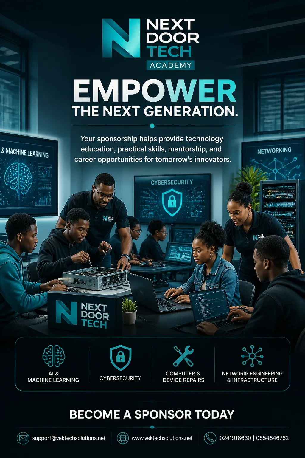 SPONSORSHIPCampaignEMPOWER THE NEXT GENERATION.PromptCreate a premium sponsorship campaign for Next Door Tech… - AI提示词参考图，来自西西提示词