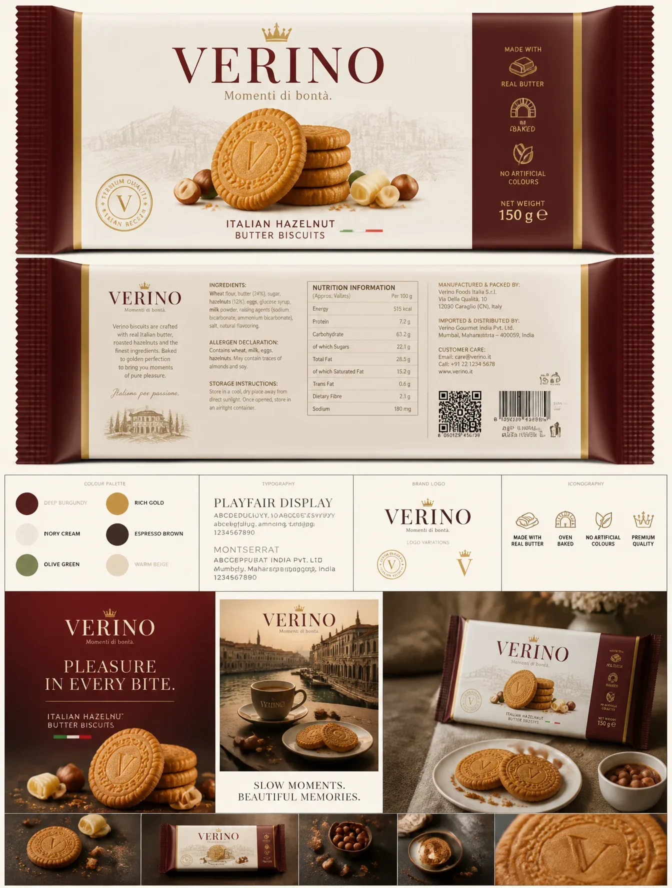 Create an ultra-premium 8K FMCG biscuit packaging and brand identity presentation for a fictional Italian-ins… - AI prompt reference from CC Prompt Galaxy