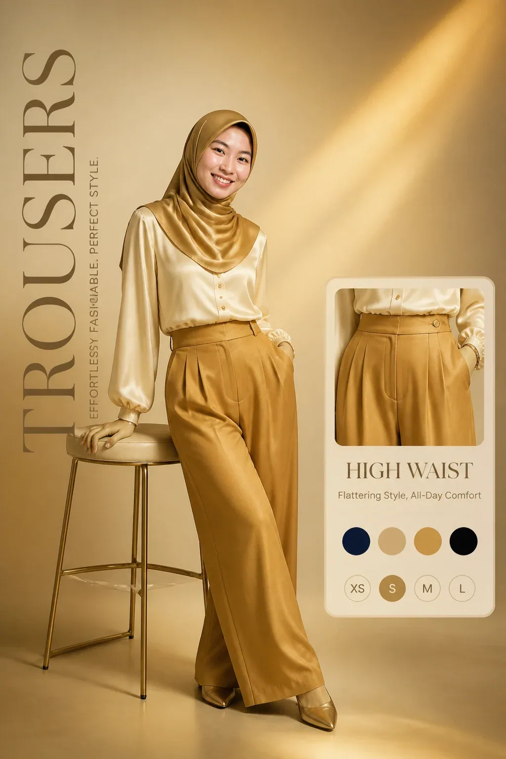 Luxury fashion advertisement poster, ultra-premium editorial style (Gucci aesthetic), soft warm gold gradient… - AI提示词参考图，来自西西提示词