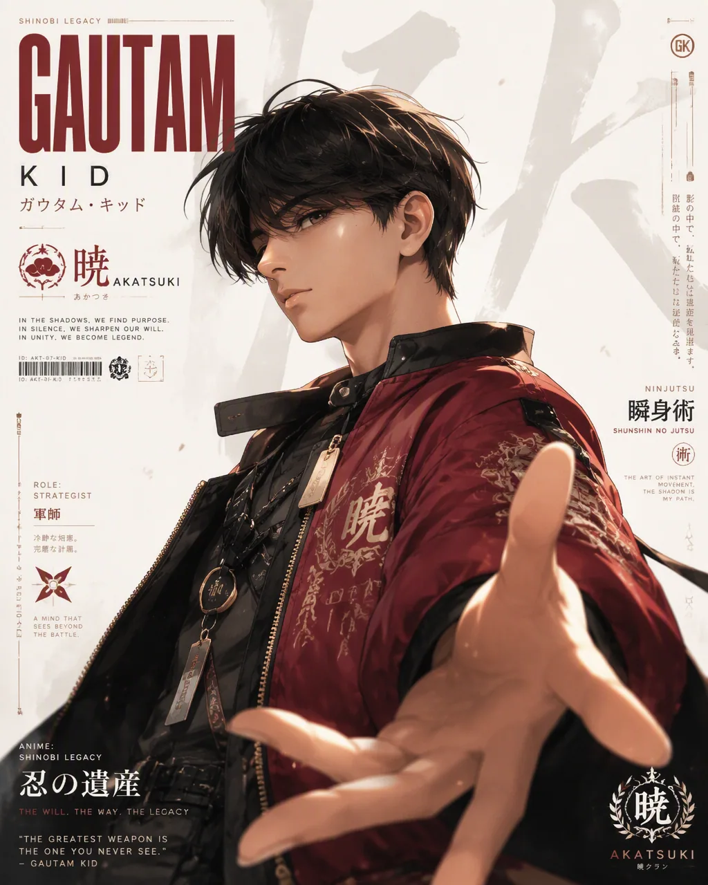 A deluxe anime poster with a minimalist design, featuring Gautam Kid, is designed as a high-end fashion magaz… - AI prompt reference from CC Prompt Galaxy