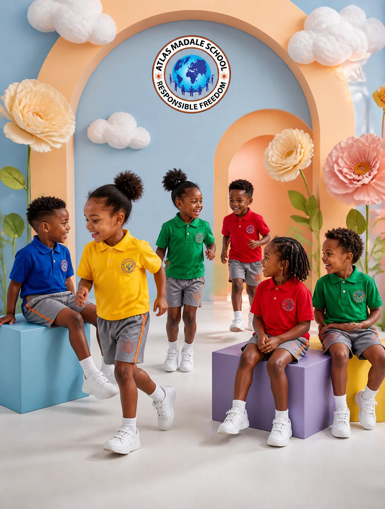 A high-end commercial fashion photoshoot for ATLAS NURSERY SCHOOL featuring six different children aged 3–6 f… - AI prompt reference from CC Prompt Galaxy