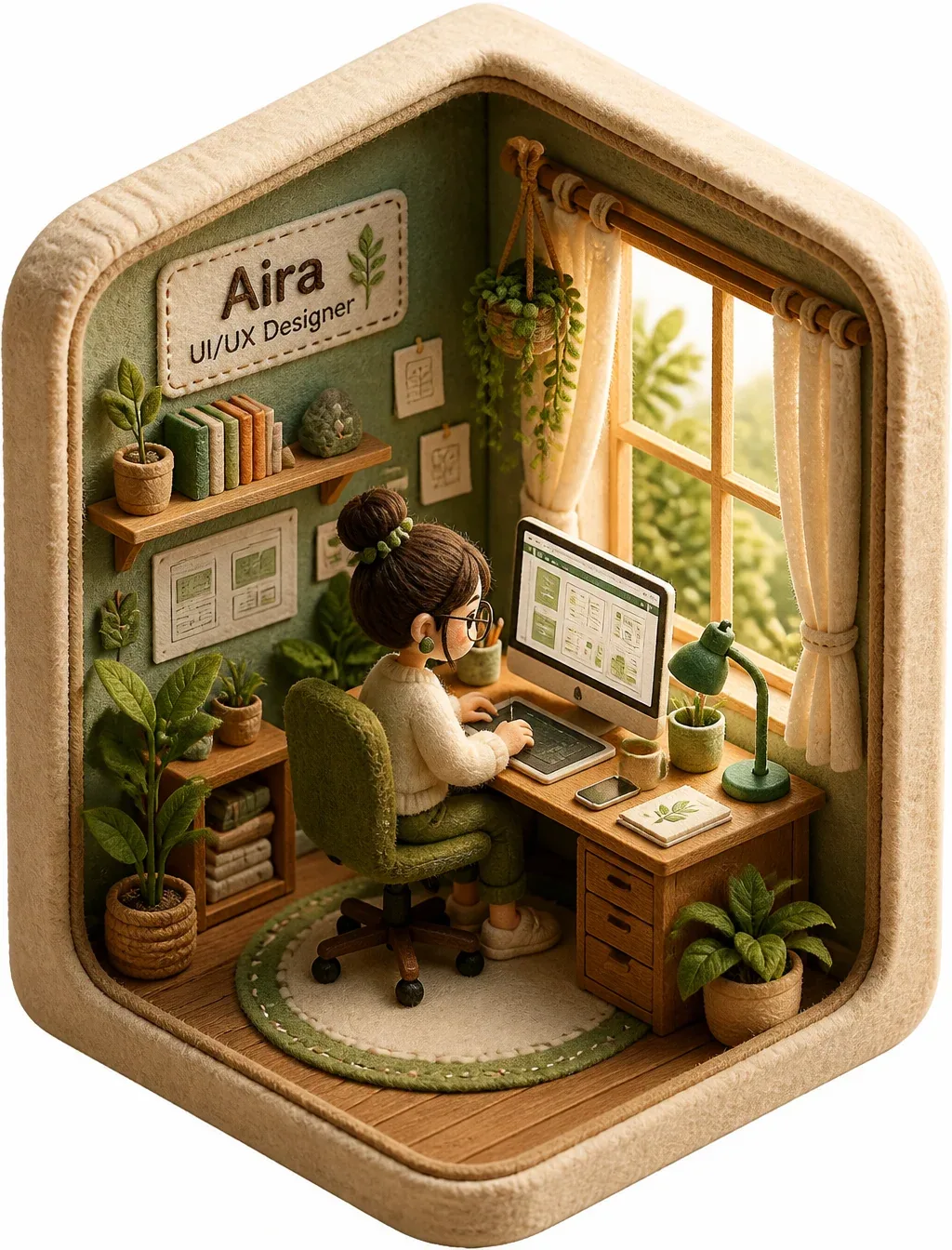Create a 3D isometric diorama illustration of an original character named [Character Name], peacefully workin… - AI提示词参考图，来自西西提示词