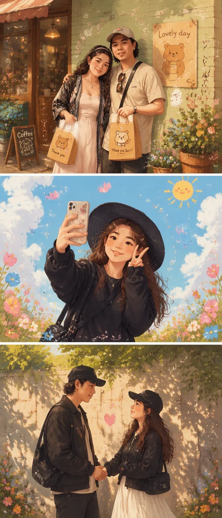 Whimsical Korean-inspired illustration, soft pastel color palette, cozy aesthetic, hand-painted digital art, … - AI prompt reference from CC Prompt Galaxy