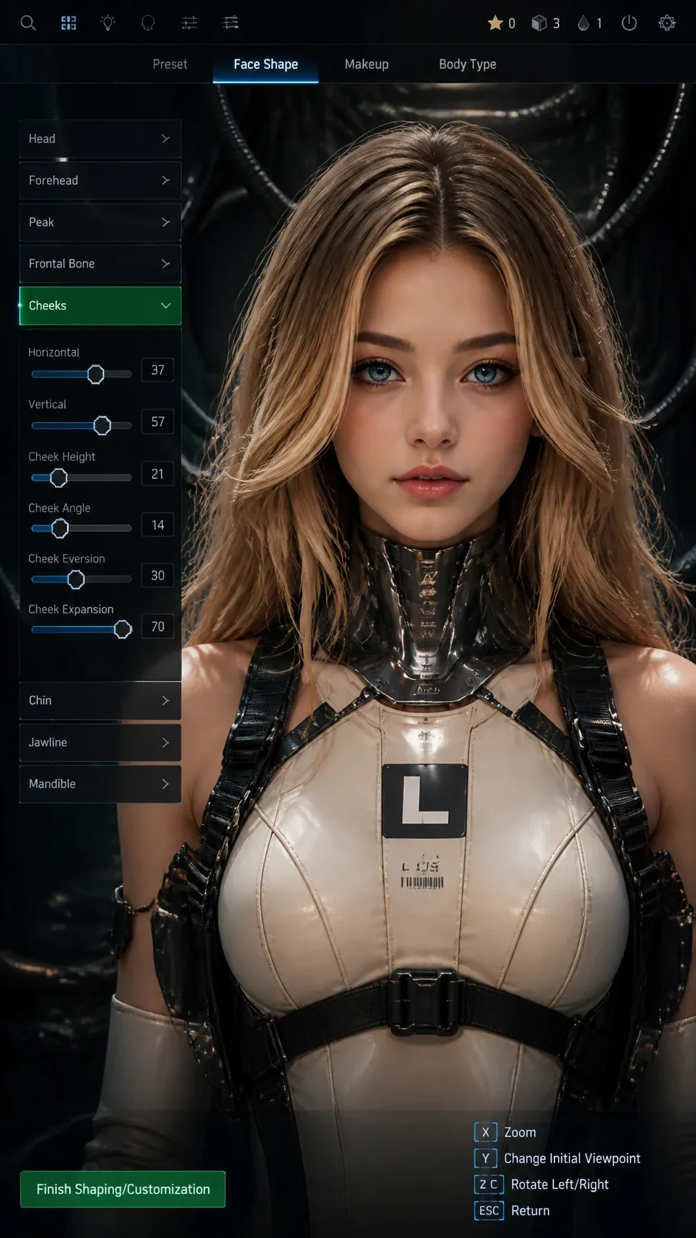 A high-definition video game screenshot of a character creation interface featuring a beautiful young woman w… - AI prompt reference from CC Prompt Galaxy