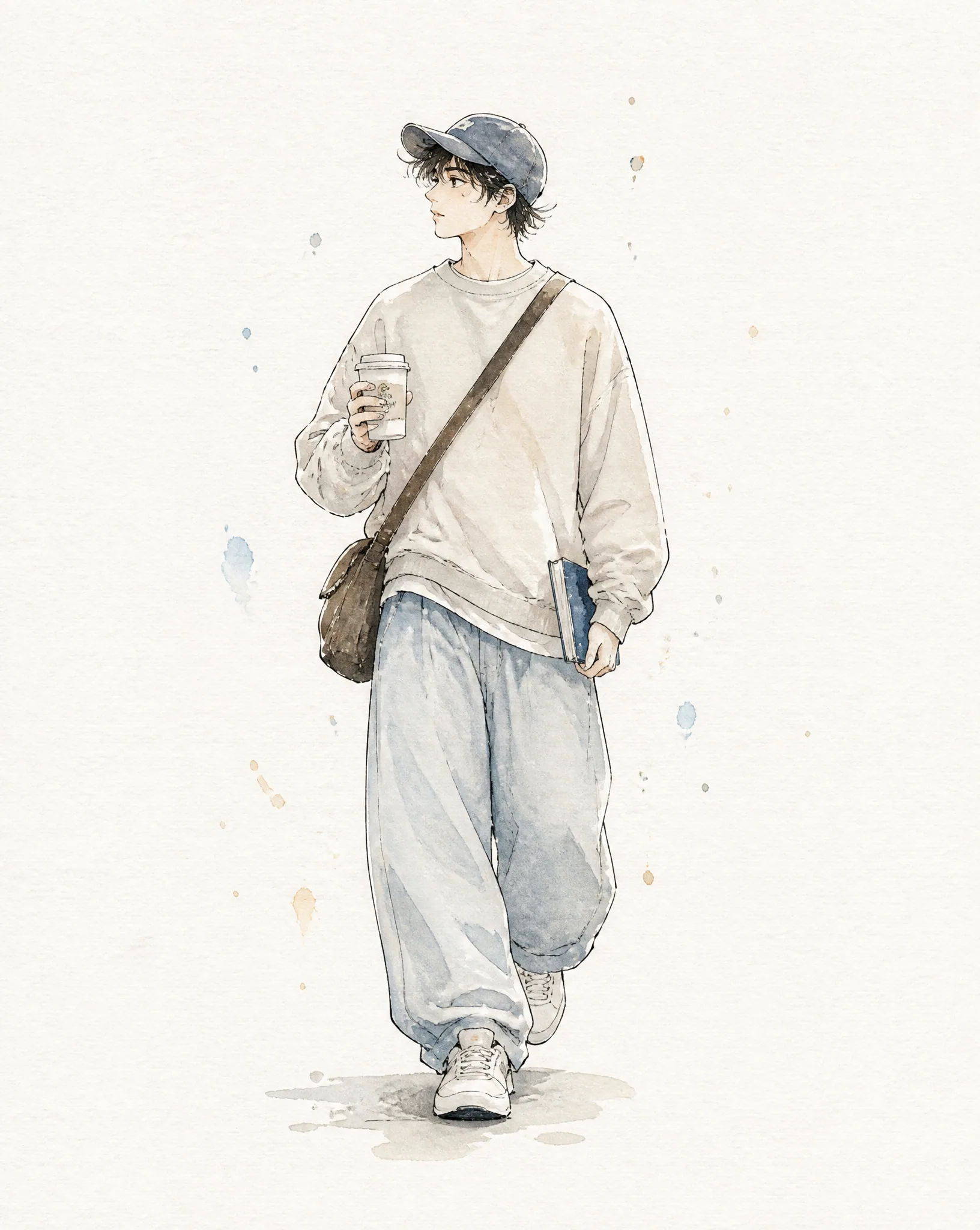 Minimalist watercolor illustration on textured handmade watercolor paper, large negative space, tiny centered… - AI提示词参考图，来自西西提示词