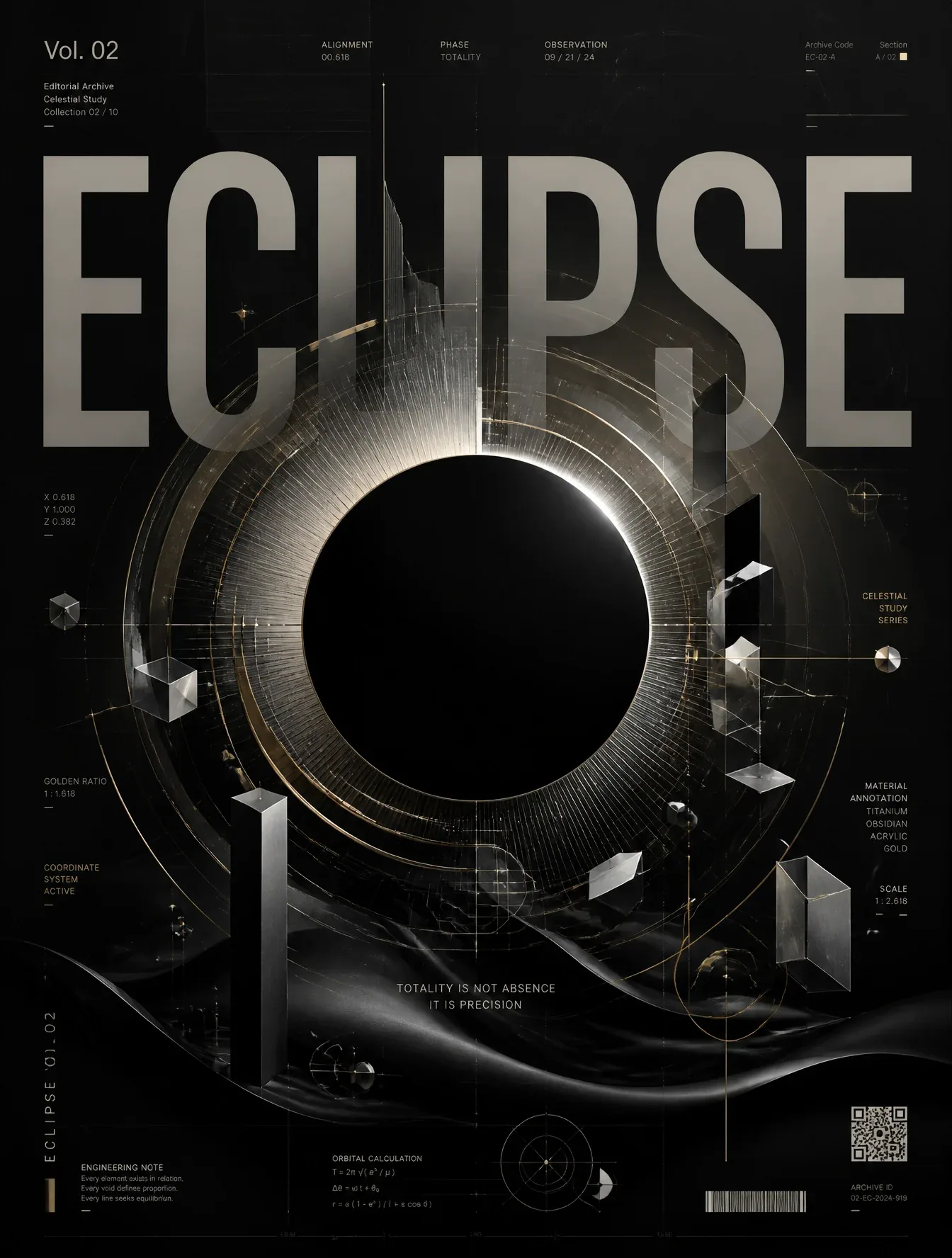 Vol. 02 — ECLIPSEAbstract Swiss Editorial Poster Prompt1. Prompt Understanding – Visual BreakdownElementCreat… - AI提示词参考图，来自西西提示词