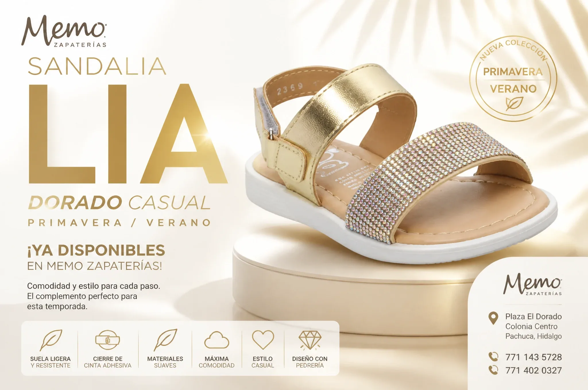 # MEIGEN AI – PREMIUM SOCIAL MEDIA CAMPAIGN## MEMO ZAPATERÍAS | SANDALIA NIÑA LIA DORADO CASUAL### ATTACHED F… - AI提示词参考图，来自西西提示词