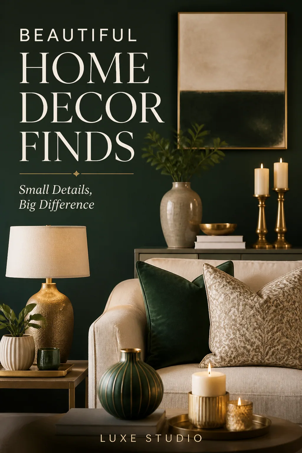 Create a premium vertical Pinterest Pin for “LUXE STUDIO – Home & Interior Decor”. Create a stylish curated c… - AI提示词参考图，来自西西提示词