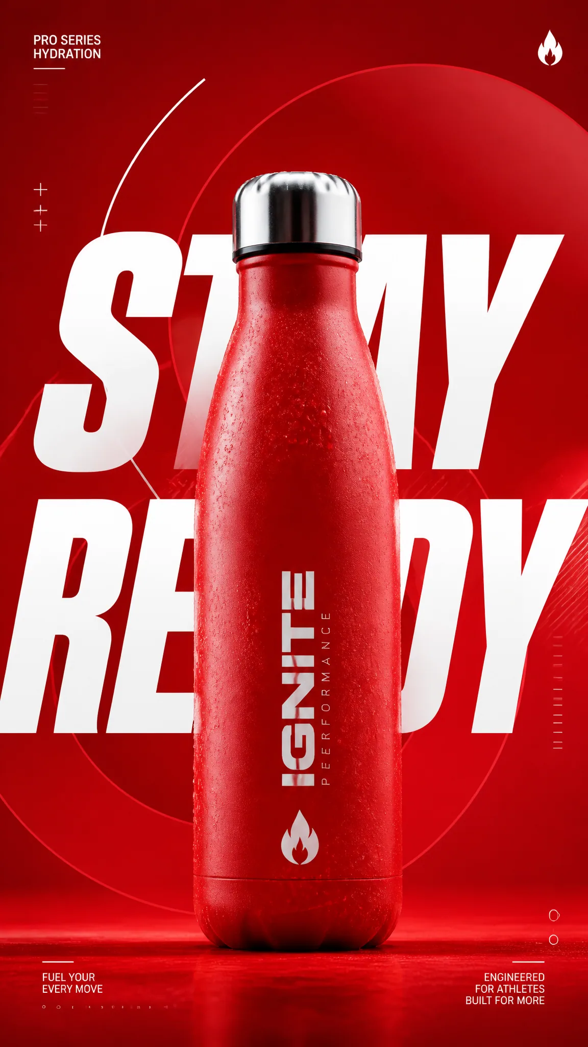 A premium commercial sports campaign poster.Central Subject:A single high-performance reusable water bottle p… - AI prompt reference from CC Prompt Galaxy