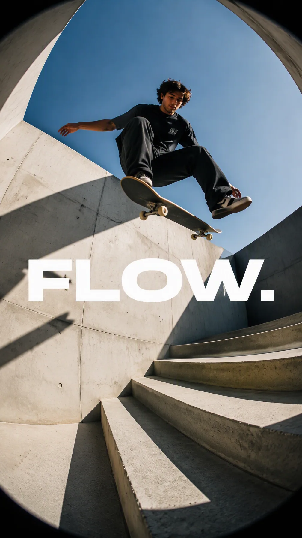 Create a premium 9:16 skate editorial.Main Subject: Young male skateboarder frozen at the peak of an outdoor … - AI提示词参考图，来自西西提示词