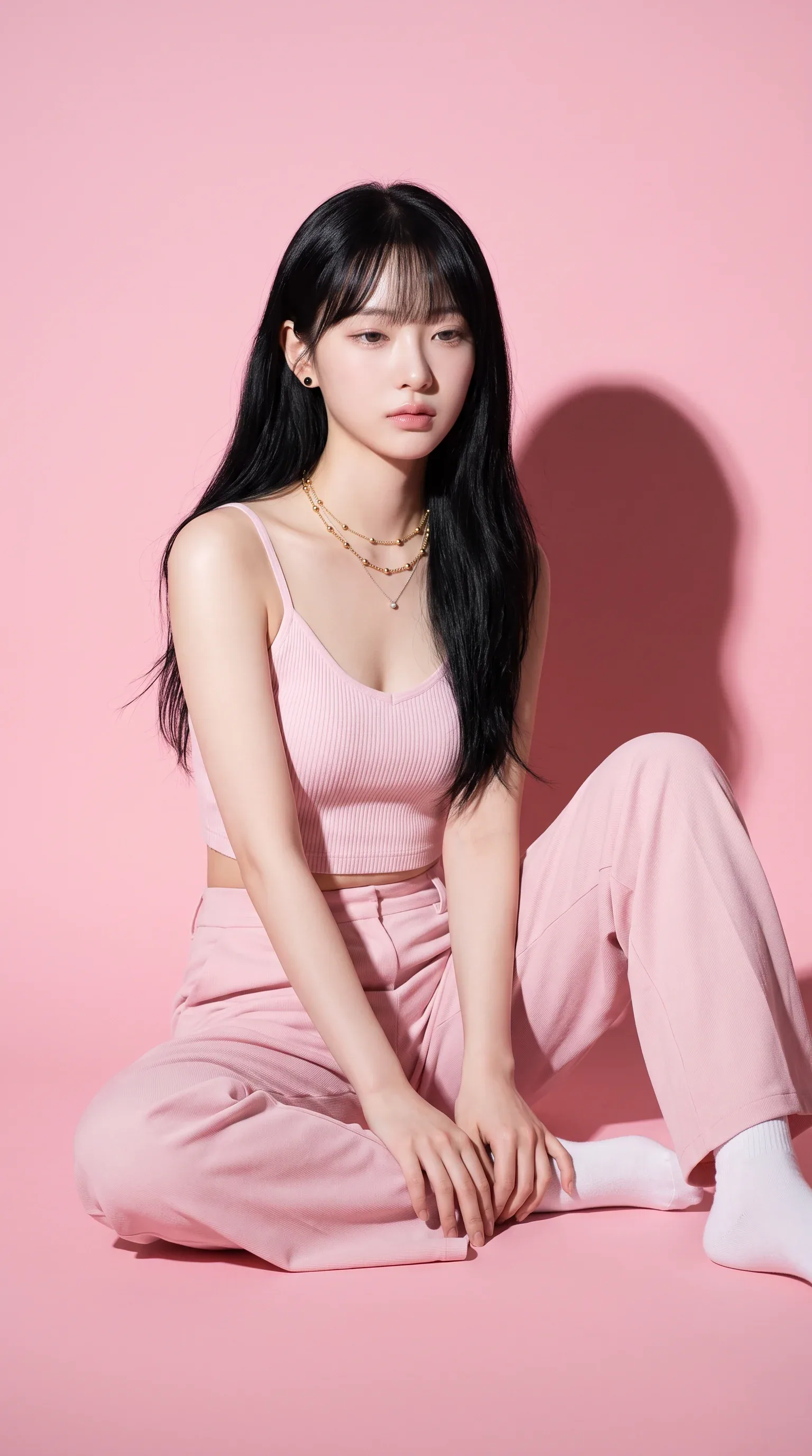 Ultra-realistic editorial fashion portrait of a beautiful young East Asian woman with delicate facial feature… - AI提示词参考图，来自西西提示词
