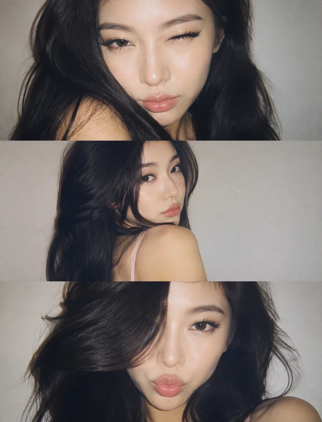 A vertical collage of three YZK photos. Using the uploaded selfie as the ONLY and exclusive face reference, k… - AI提示词参考图，来自西西提示词