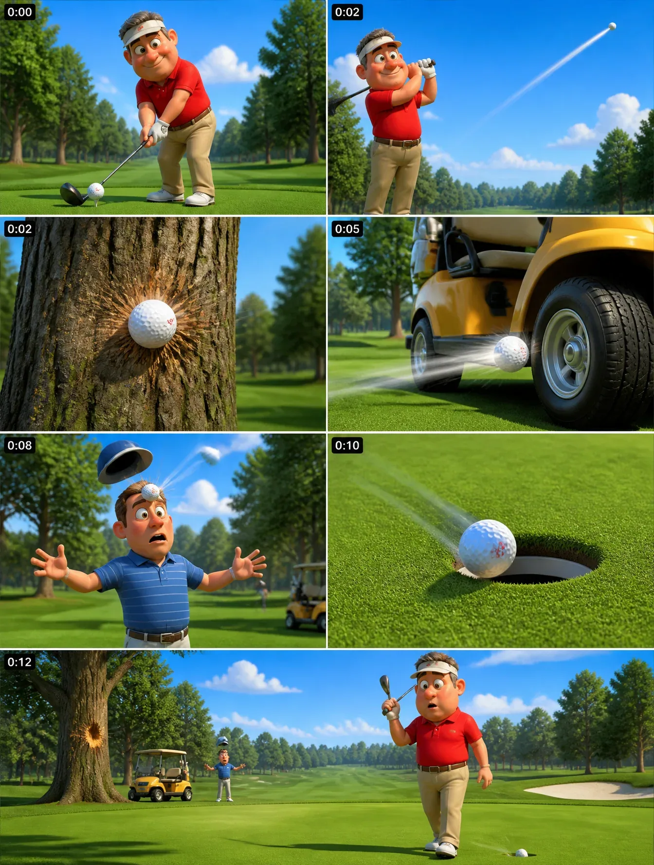 Use the attached DAVE VS THE GOLF BALL character sheet as the exact visual reference for Dave throughout. Dav… - AI提示词参考图，来自西西提示词