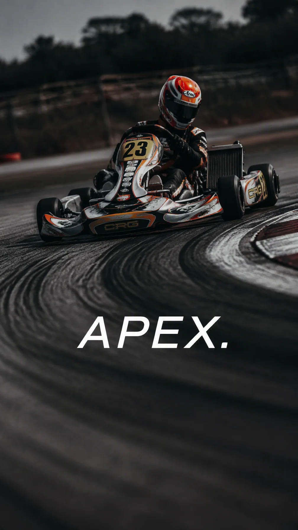 Create a premium 9:16 motorsport editorial.Main Subject:Young male kart racer exiting a tight hairpin corner.… - AI prompt reference from CC Prompt Galaxy