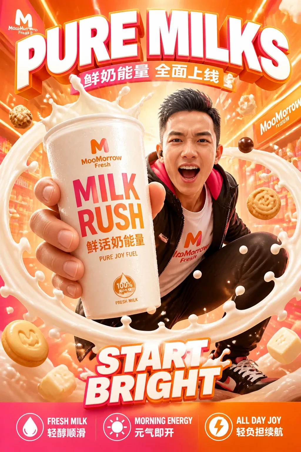 Create a premium flagship Amazon-style hero sales poster for a self-created fresh milk brand, strictly preser… - AI prompt reference from CC Prompt Galaxy