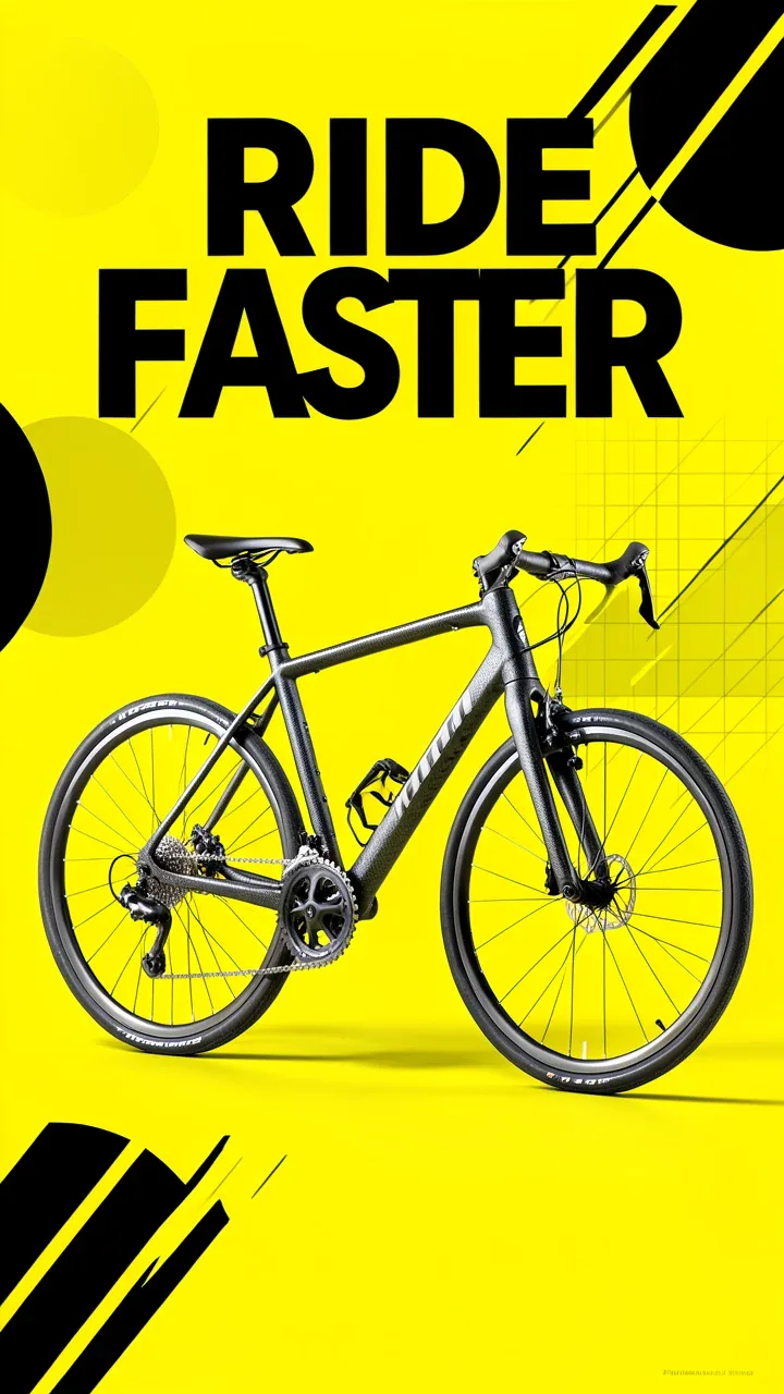A premium commercial fitness advertising poster.Central Subject: A single modern road bicycle positioned in t… - AI提示词参考图，来自西西提示词