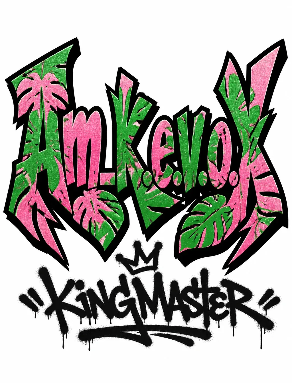 The word Am_k.e.v.o.X as aggressive hard-edge graffiti with a monstera leaf motif, beautifully stylised. The … - AI提示词参考图，来自西西提示词