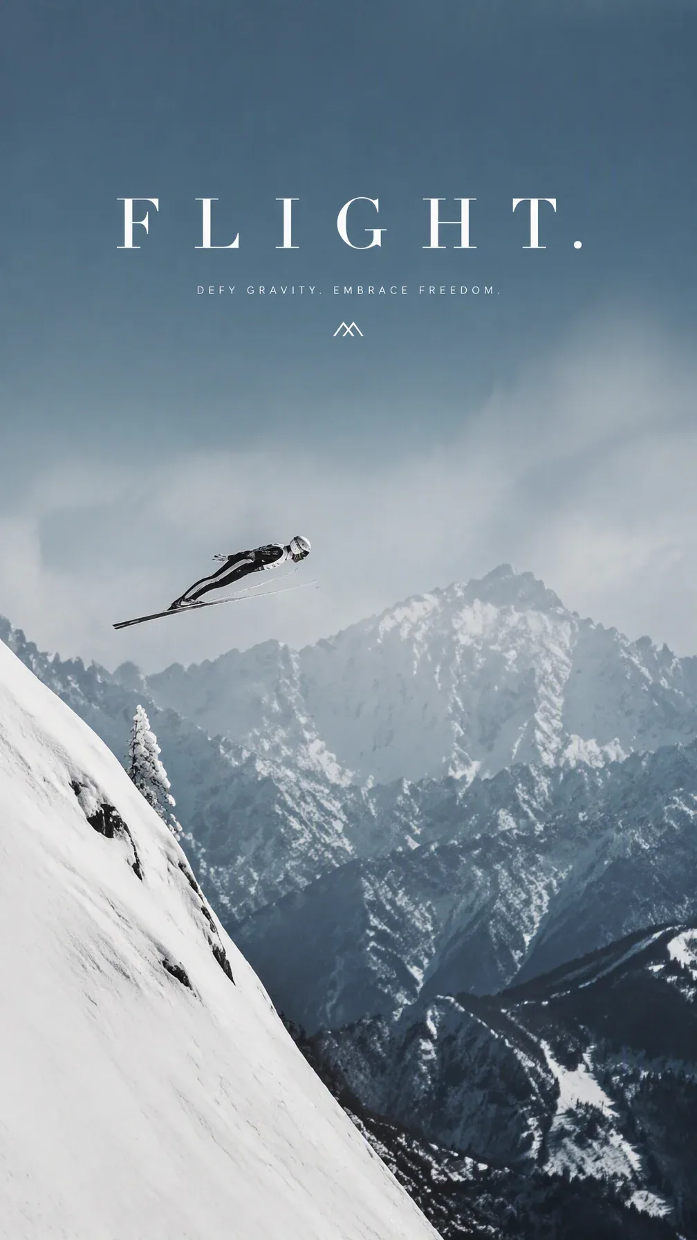 Create a premium 9:16 winter sports editorial. Main Subject: Young male ski jumper frozen mid-flight above a … - AI prompt reference from CC Prompt Galaxy