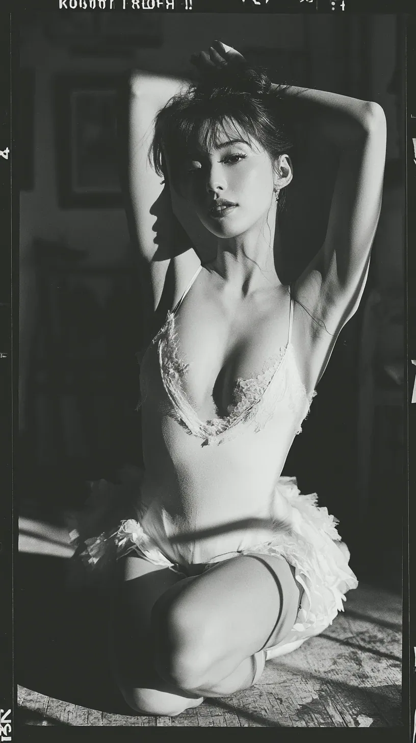 a black-and-white studio portrait of a Japanese ballerina, with 35mm film grain, in the style of Richard Aved… - AI提示词参考图，来自西西提示词