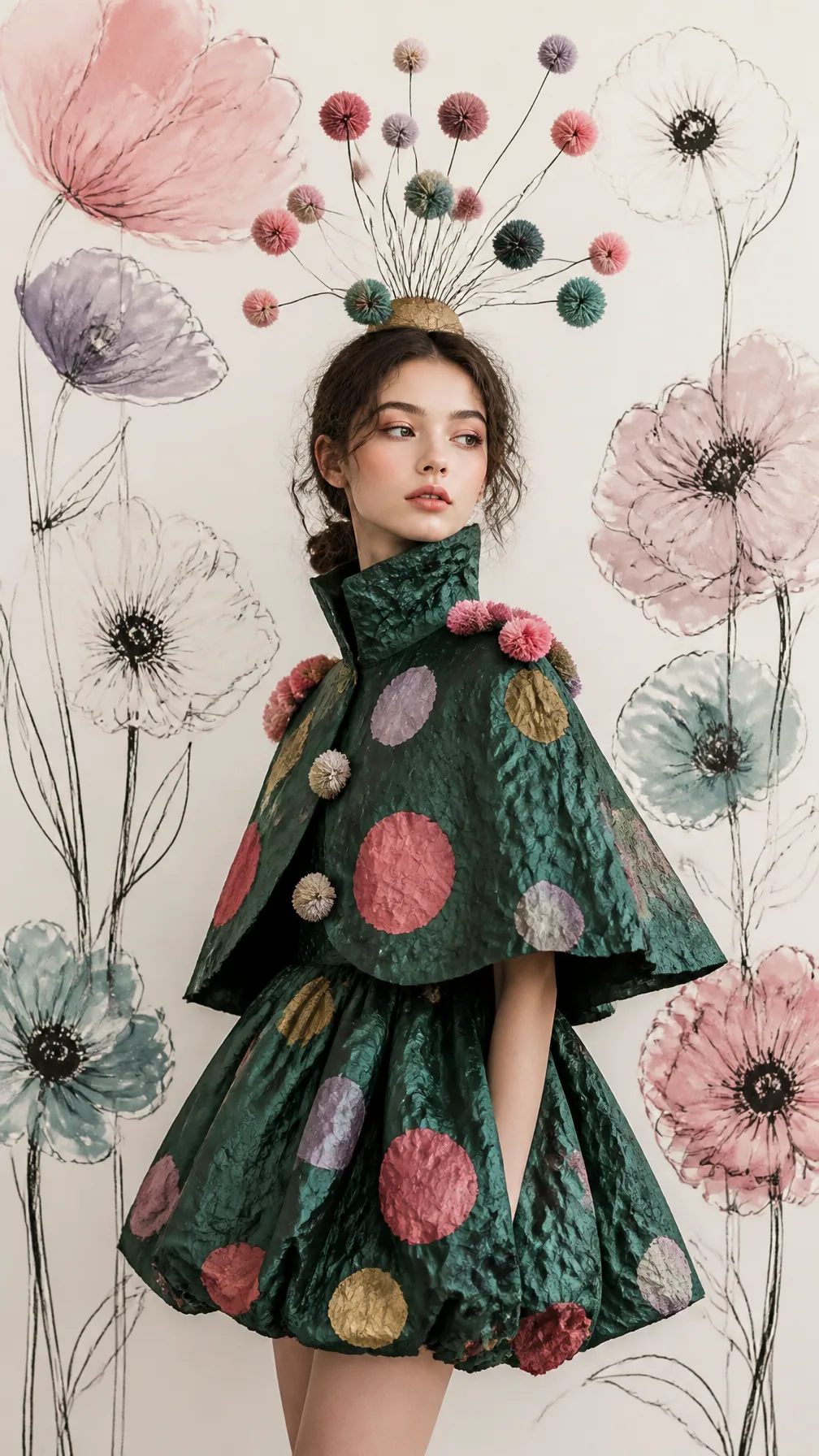 High-fashion editorial photograph of a young woman with porcelain skin, high cheekbones, soft almond-shaped e… - AI提示词参考图，来自西西提示词
