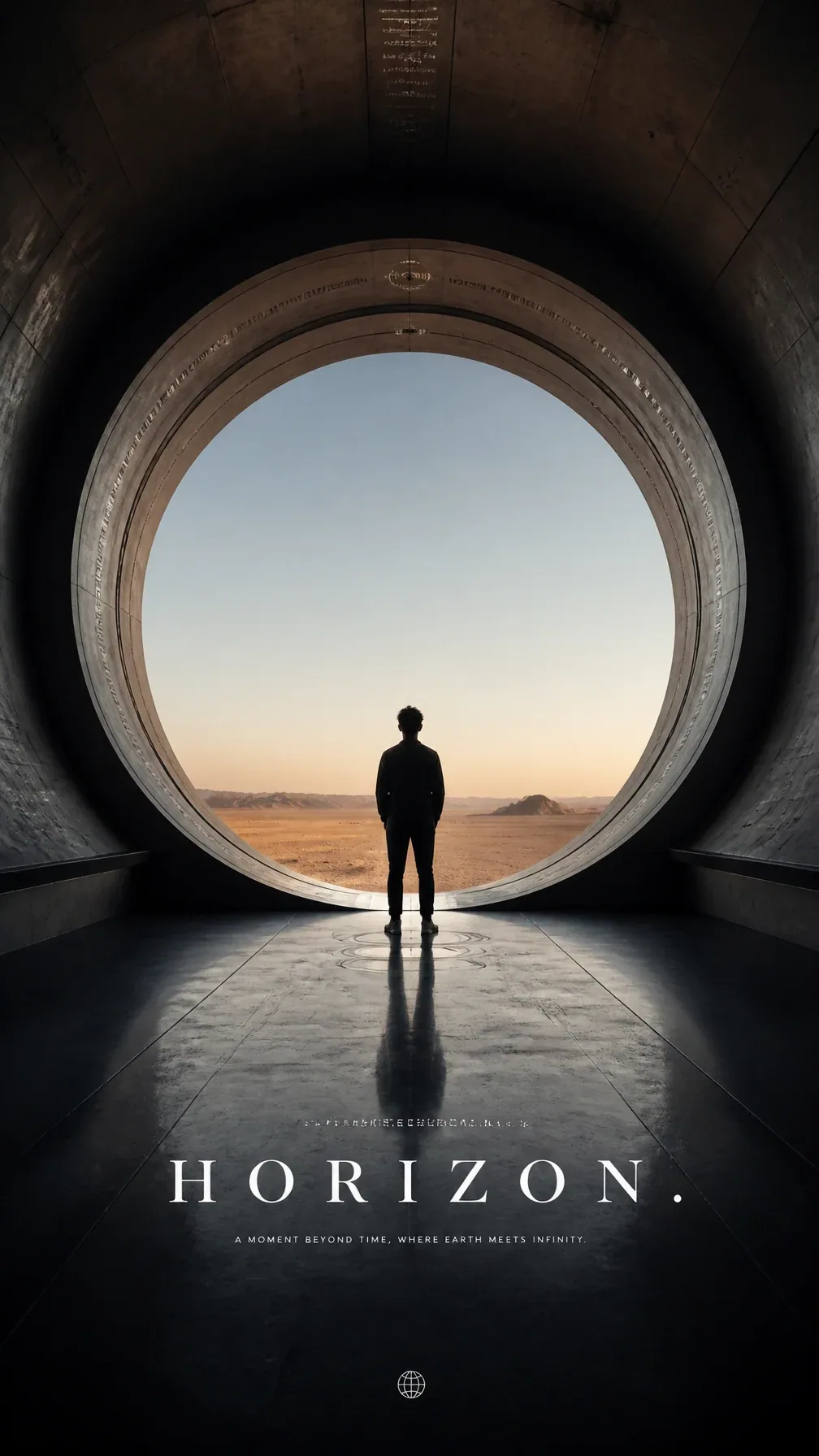 Premium editorial campaign. Main Subject: Young man inside a monumental desert observatory tunnel. Creative D… - AI prompt reference from CC Prompt Galaxy