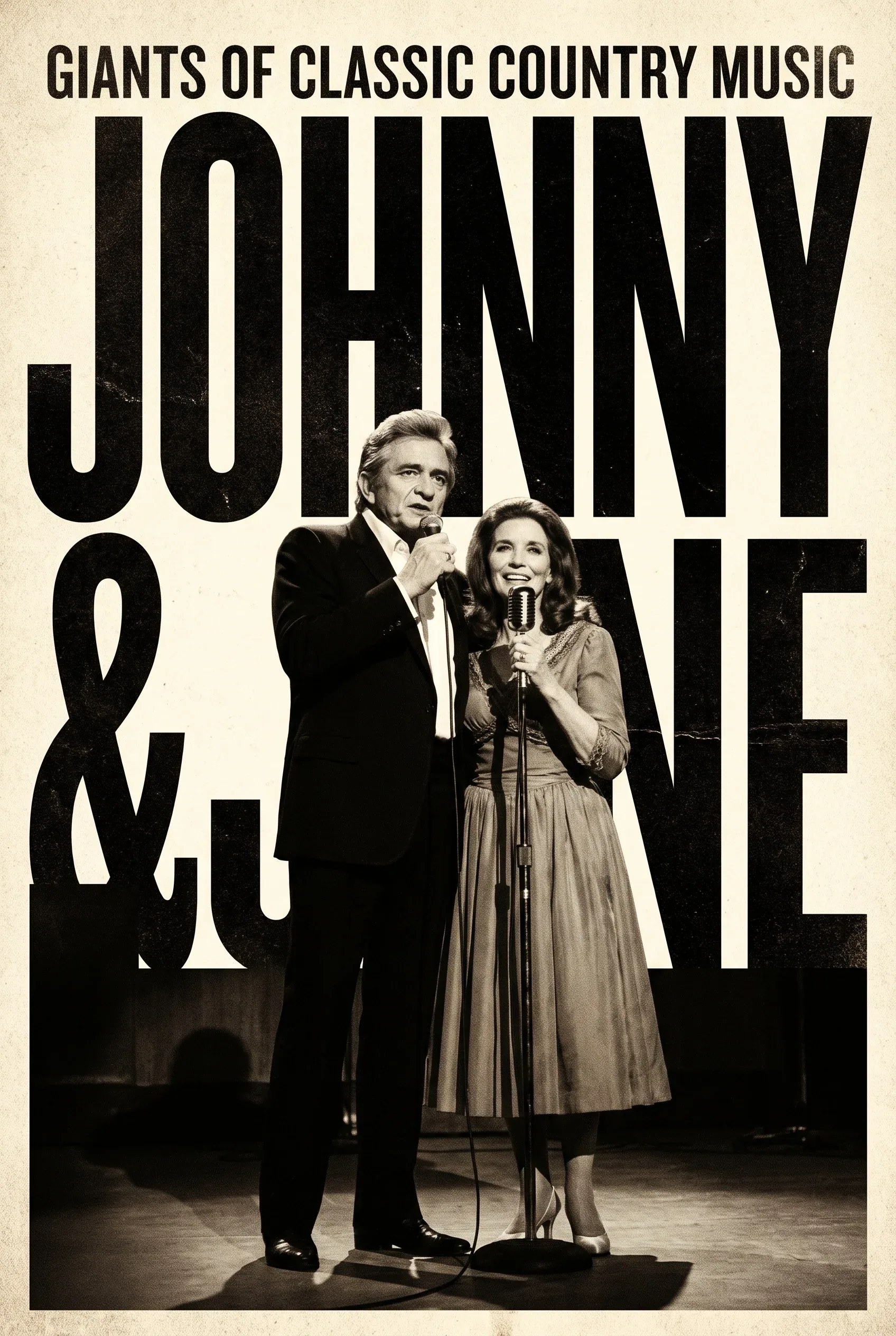 Create an image of the American country music singers "Johnny Cash" and "June Carter," exactly as they appear… - AI提示词参考图，来自西西提示词