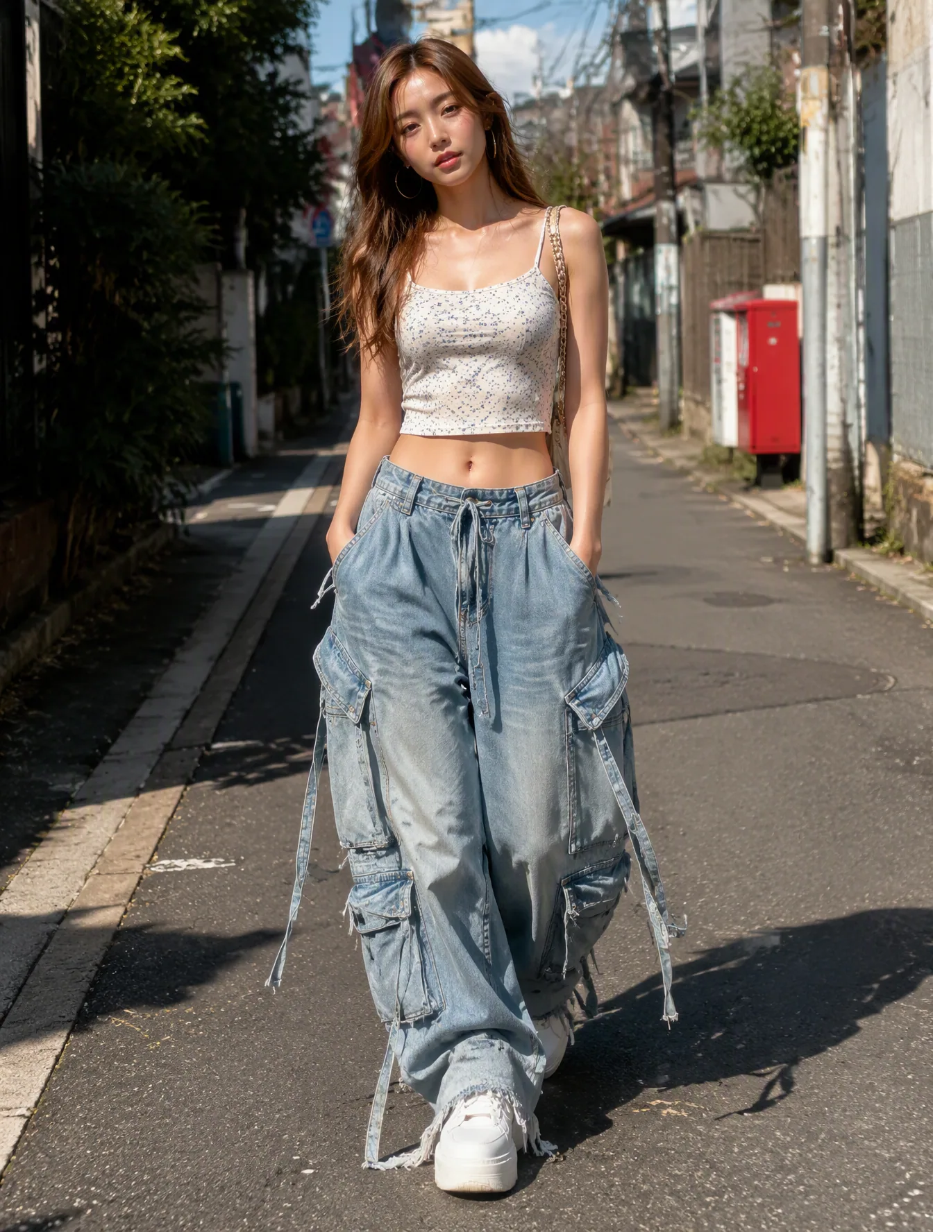 The Original Canvas: A high-definition, photorealistic full-body street fashion photograph of a woman walking… - AI提示词参考图，来自西西提示词