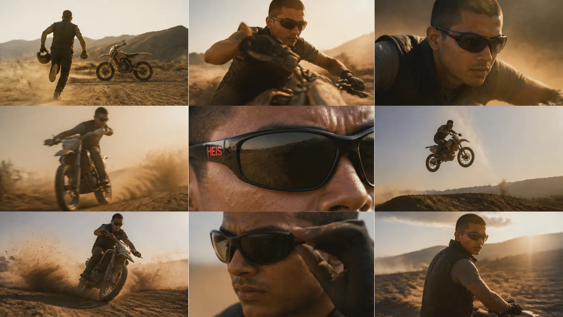 Cinematic action-sport eyewear commercial, photorealistic, 20-second video, 30fps, 16:9, 4K, fast dynamic cut… - AI prompt reference from CC Prompt Galaxy