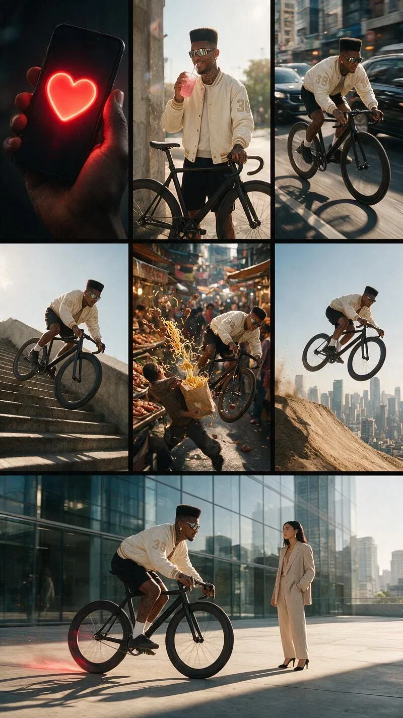VIDEO GENERATION PROMPTCreate an ultra-realistic, cinematic 3D action sequence featuring a young urban man wi… - AI提示词参考图，来自西西提示词