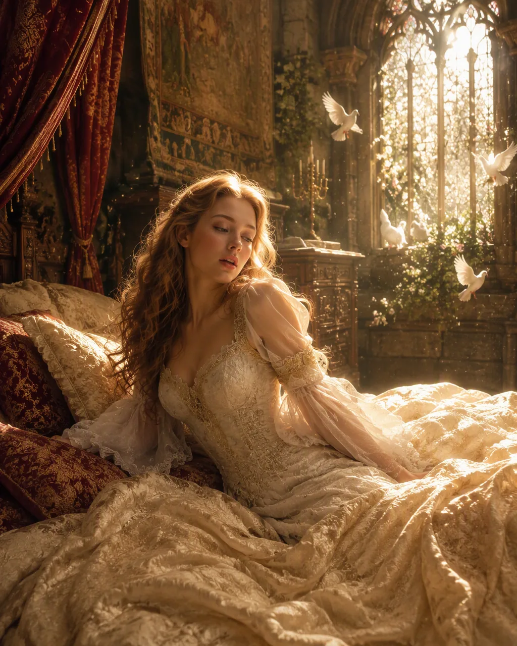 Create a hyper-realistic fairy tale scene from Cinderella, capturing the magical moment of awakening to a new… - AI提示词参考图，来自西西提示词