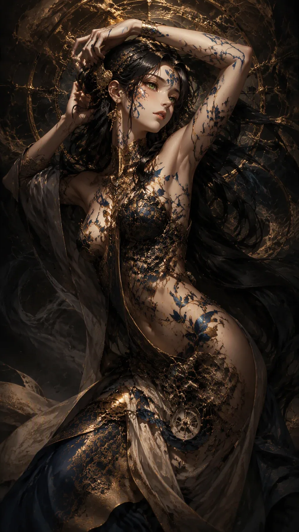 A majestic anime-style female figure, posed with the fluid grace of a Rodin sculpture, is the central focus o… - AI prompt reference from CC Prompt Galaxy